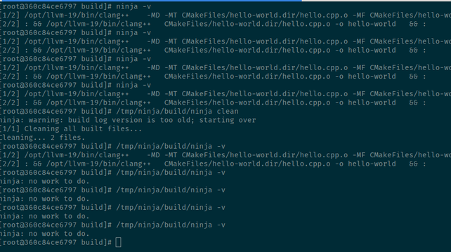 Log showing that ninja rebuilds innecessarily in this system.

A hacked ninja does the right thing.