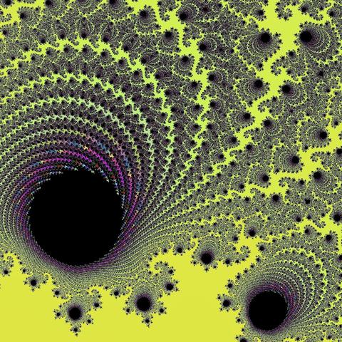 A render of the mandelbrot set using randomised colours. The centre point is -0.5082866877003929 + 0.5117019627565966i and we are zoomed to 2.9410610846e+04 magnitude.
