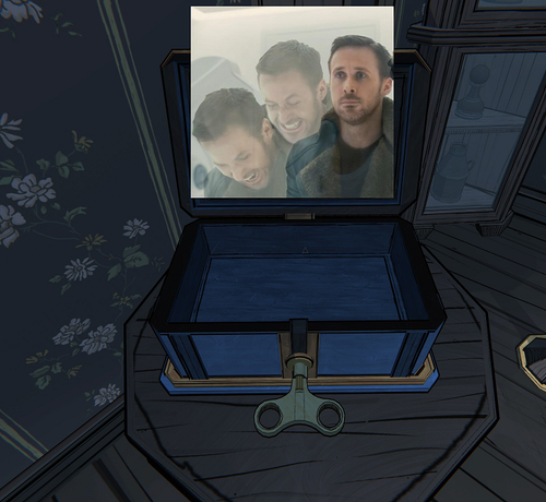 Image from the game Blue Prince showing an empty box: the result you get from picking the wrong option out of three presented in a common puzzle room. Agent K from Blade Runner 2049 screams in solidarity.