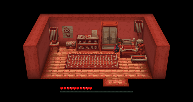 A screenshot from a bedroom where the player is making their bed.