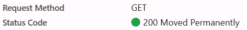 Browser tools showing response to HTTP GET with 200 "Moved Permanently"
