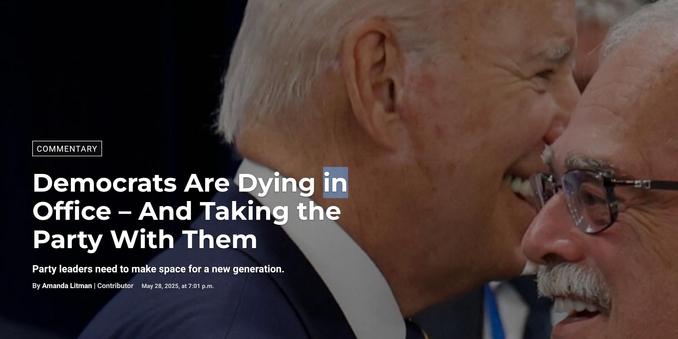 President Joe Biden greets Rep. Gerry Connolly (D-VA) during the NATO summit in Madrid, on June 30, 2022.

Commentary
Democrats Are Dying in Office – And Taking the Party With Them

Party leaders need to make space for a new generation.
By Amanda Litman | Contributor May 28, 2025, at 7:01 p.m.