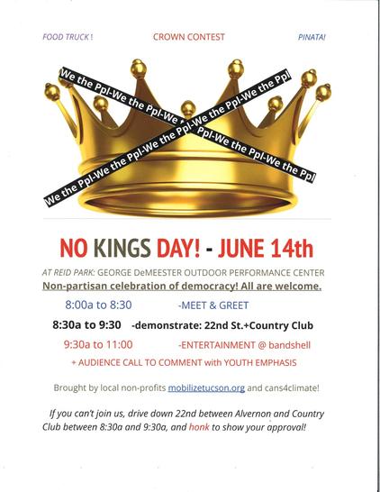 DEFEND DEMOCRACY  No Kings Day (morning) at Reid Park bandshell
