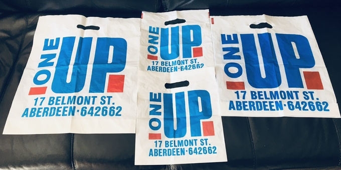 LP and CD carrier bags from a now defunct independent record store in my city.