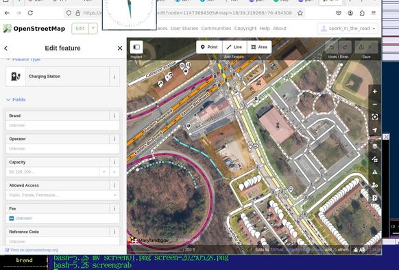 open street map aerial image of a single EV charger location feature.