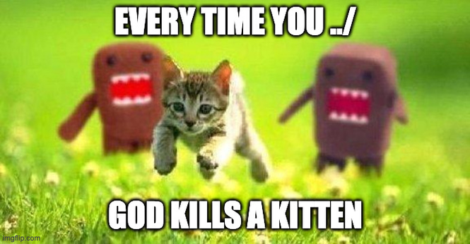 two domo kun chasing a kitten. text reads "every time you ../, god kills a kitten"