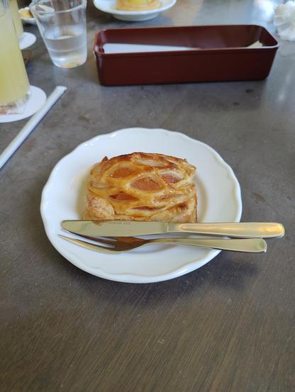 A photo of a delicious looking apple pastry.