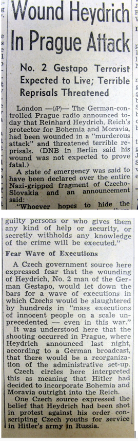 initial story (all text):

Wound Heydrich in Prague Attack