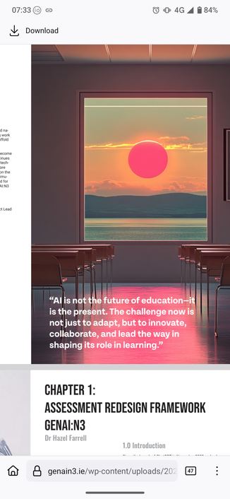 Another uncredited quote: AI is not the future of education it is the present. The challenge now is not just to adapt, but to innovate, collaborate, and lead the way in shaping it's role in learning.