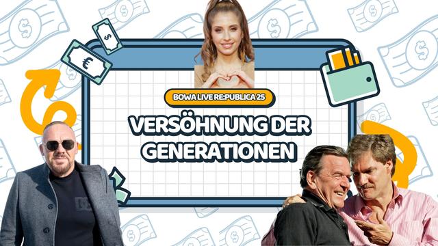Fotos von Cathy Hummels, Andreas Herb, Carsten Maschmeyer mit Gerhard Schröder

Text: Bowa live republica "Versöhnung der Generationen"