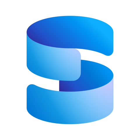 two blue semi-circles in pseudo 3d stacked to look like a database
