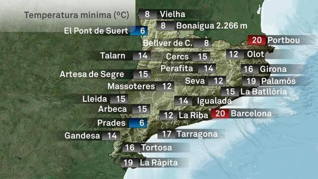 Mapa de temperatura mínima de dijous (3Cat)