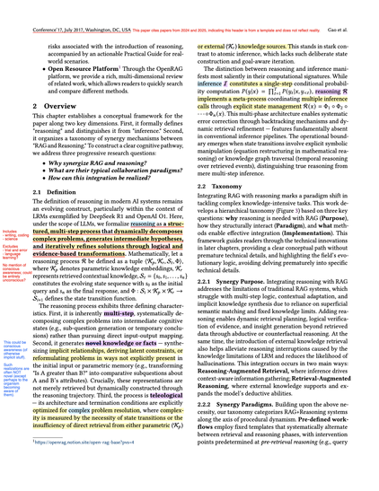 "...we formalize reasoning as a structured, multi-step process that dynamically decomposes complex problems, generates intermediate hypotheses, and iteratively refines solutions through logical and evidence-based transformations."

"While inference I constitutes a single-step conditional probabilÎ𝑡=1 𝑇  ity computation 𝑃( 𝑦 |𝑥) = 𝑃( 𝑦 𝑡 |𝑥, 𝑦 <𝑡 ), reasoning R implements a meta-process coordinating multiple inference calls through explicit state management R(𝑥) = Φ 1 ◦ Φ 2 ◦ · · ·◦Φ 𝑛(𝑥). T"