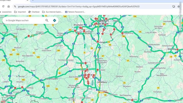Screenshot Karte GoogleMaps: GoogleMaps zeigt zahlreiche falsche Sperrungen an (Foto: Screenshot Karte GoogleMaps)