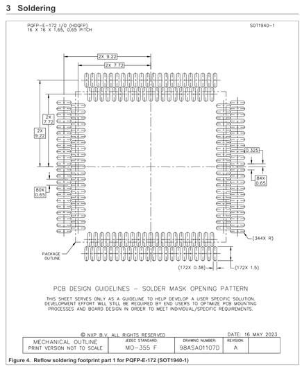 Land pattern recommendation (for the solder mask layer) for that same package, clearly showing the dual row structure.

The pitch of each row is 0.65mm and the two rows are staggered, so there's a pad every 0.325mm along each axis.