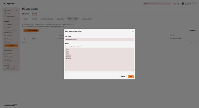 Screenshot showing the form for creating a new watched words list.