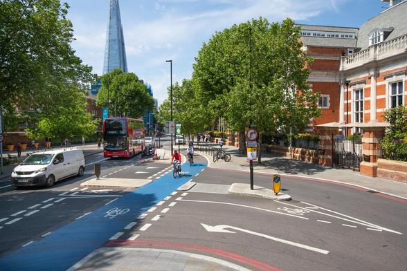 TfL Image - People cycling and walking along Tooley Street