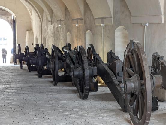 Once these cannons defended the Austrian region of Burgenland from threats from the east, now they silently welcome visitors to Forchtenstein Castle. It is a forbidding place, located high on a hill overlooking the wide plains to the east with views as far as Lake Neusiedl (the current border with Hungary). The castle is visible from far away. It is full of dark paintings of fearsome looking forebears of the Esterházy family that still owns the castle, along with many other treasures. May 2025.