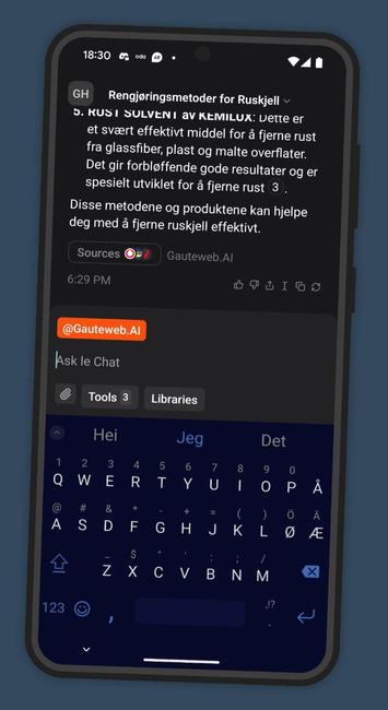 Le Chat for Android med en oransje knapp hvor du kan velge mellom forskjellige agenter.