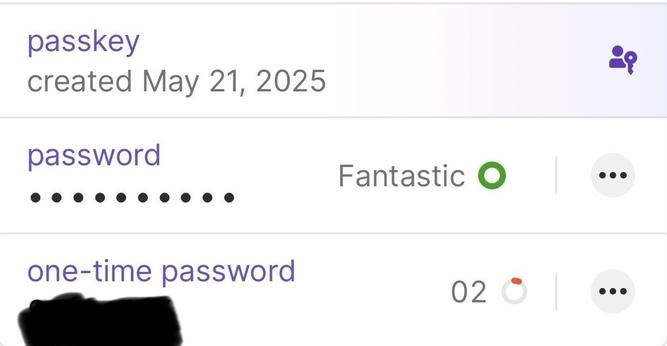 Screenshot showing Passkey, password as Fantastic and a One Time Password setup with a secure Authenticator