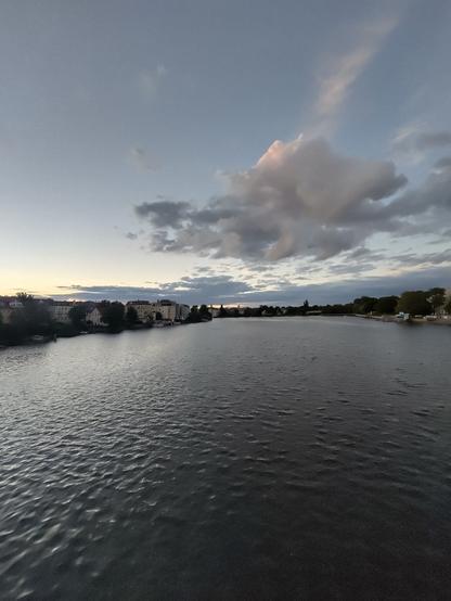 The view from the Lange Brücke onto the Dahme and Dahme-Spree-Mündung on a sunset after the rain