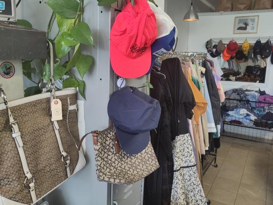 Hats and purses in a store
