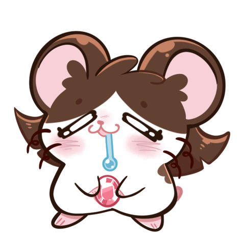 Art of my hamtaro OC Zuzu, she's looking sleepy and holding a ruby in her tiny hamster hands.