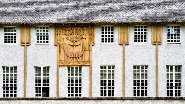 The facade of the House for an Art Lover in Bellahouston Park in Glasgow.