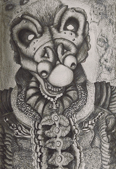 Kobold King, Monster, Big nose and nostrills, huge black eyes with white iris, fancy clothring. Furs, feathers, leaves, ornaments. 

I got a bit experimental