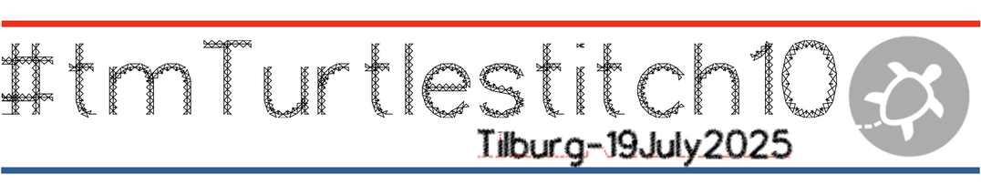 A screenshot of a banner which reads #tmTeachMeet10, Tilburg-19July2025, alongside a little swimming turtle logo, and bounded above by a red line and below by a blue line