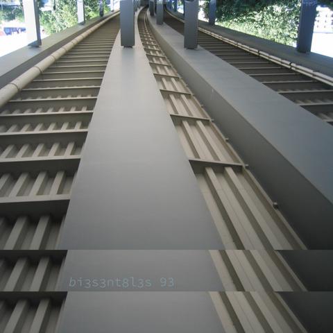 Biesentales 93 cover by Ropinsky: The underside of a highway, upside down, curving to the right.