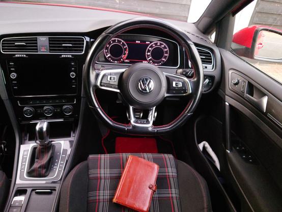 Interior of 2018 VW Golf GTI DSG6, with an original 1992 Filofax on the drivers seat