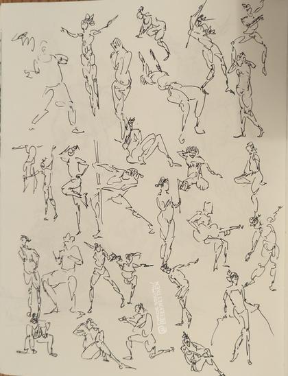 Black Fineliner on paper

Sketches of people, in few loose lines