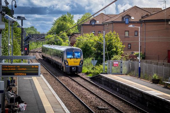 ScotRail Class 334, 334011, rolling into Whifflet station from the South
