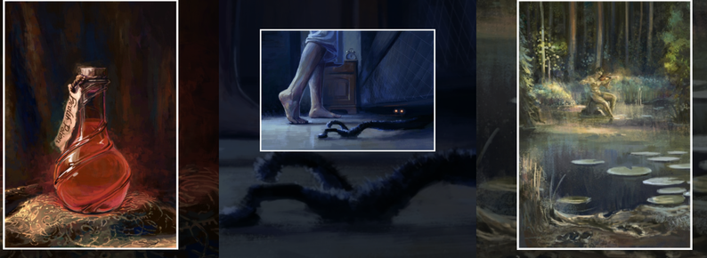 Three different art prints by Petra Brandström: Healing; Monster under the bed; Näcken.