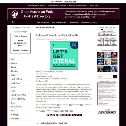 Let's Get Literal About Digital Health
Screenshot of the podcast listing on the Great Australian Pods website