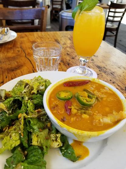 Spicy delicious samusa soup with Tea salad. Burmese Food.