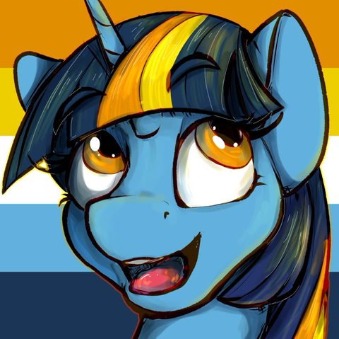 twilight colored blue, orange and yellow from the aromantic asexual flag (two orange stripes, a yellow stipe, a white stripe, and three blue stripes)