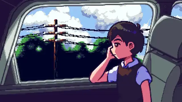 Omori in a car pixelart