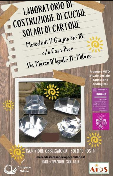 Laboratorio di costruzione di cucine solari di cartone - mercoledì 18 giugno ore 18 - Casa Pace - Milano