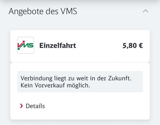 Screenshot mit einem VMS-Angebot für eine Einzelfahrt zum Preis von 5,80 €.