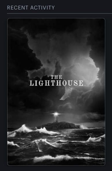 Screenshot from Letterboxd website showing the poster for The Lighthouse (2019) under the title “Recent Activity”.