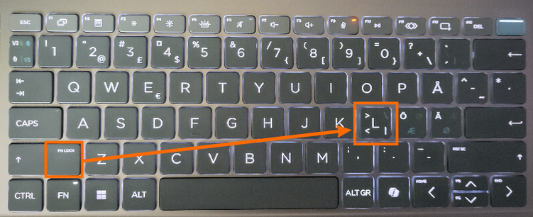 HP Omnobook keyboard, where the key for <>| that normally is to the left of the Z-key, instead have had its space taken over by a wider Shift-key. Now <>| has been moved to the L-key as shown here.
