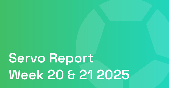 Decorative report cover with the Servo logo that reads "Servo Report Week 20 & 21 2025
