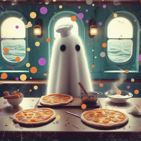 KI-Bild (DALL•E3):

Spenst mit niedlicher Kochmütze in der Schiffsküche. Es zaubert leckere Pizzen und wirft dabei Konfetti. Das gibt bestimmt eine extra glitzerige Geschmacksnote!