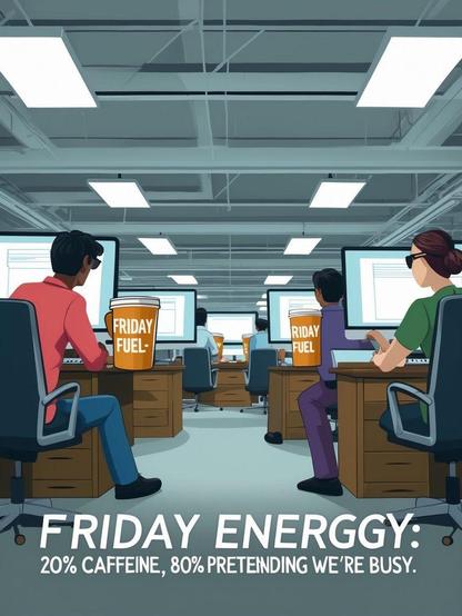 FRIDAY ENERGGY:

20% CAFFEINE, 80% PRETEINDING WE'RE BUSY.
