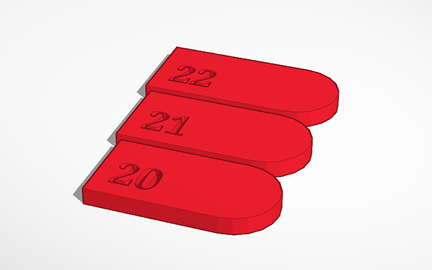 three plates next to each other, with the number 20, 21, 22 indicating the length of each plate.