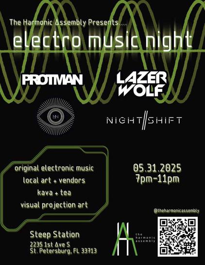 The Ha nic s
mbly prese
original electronic music
local art vendors
tea
visual projection art
Steep Station
2235 1st Ave S
St. Petersburg, FV
7pm-11pm
etheh@'mgmgassembly
