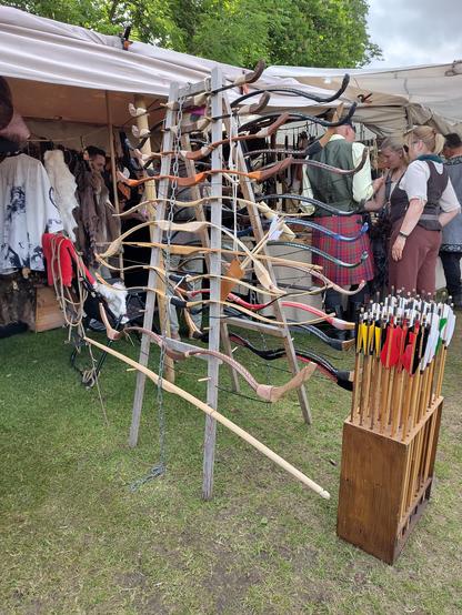 Some bows in a sales booth on a medieval market