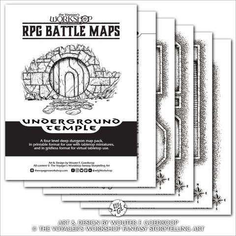 This dungeon/battle map set comes as a PDF of all levels in black and white with a battle grid. Each floor is also available in a tiled print-ready format.